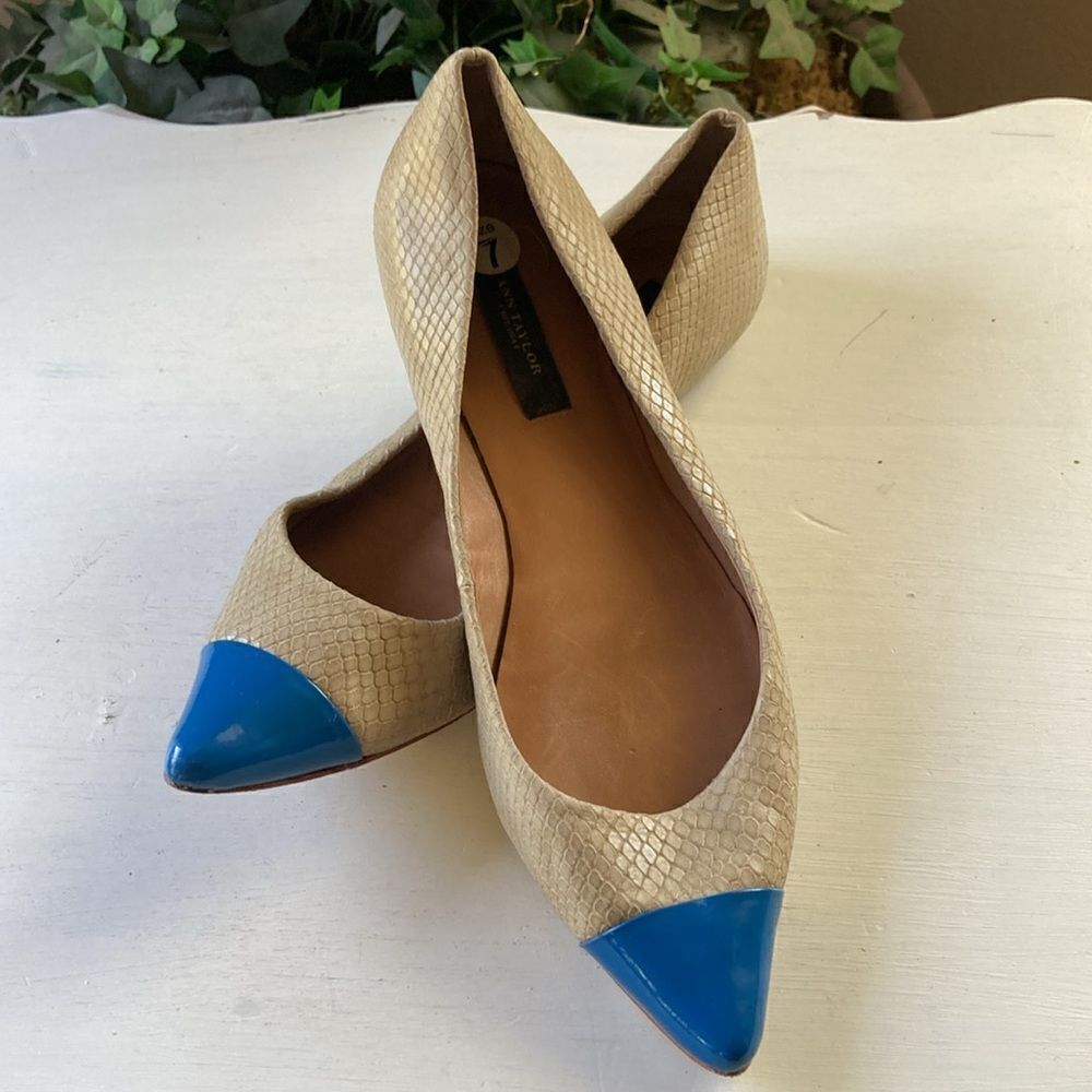 Ann Taylor Slip On Leather Pointed Cap Toe Ballet Flats Size 7
